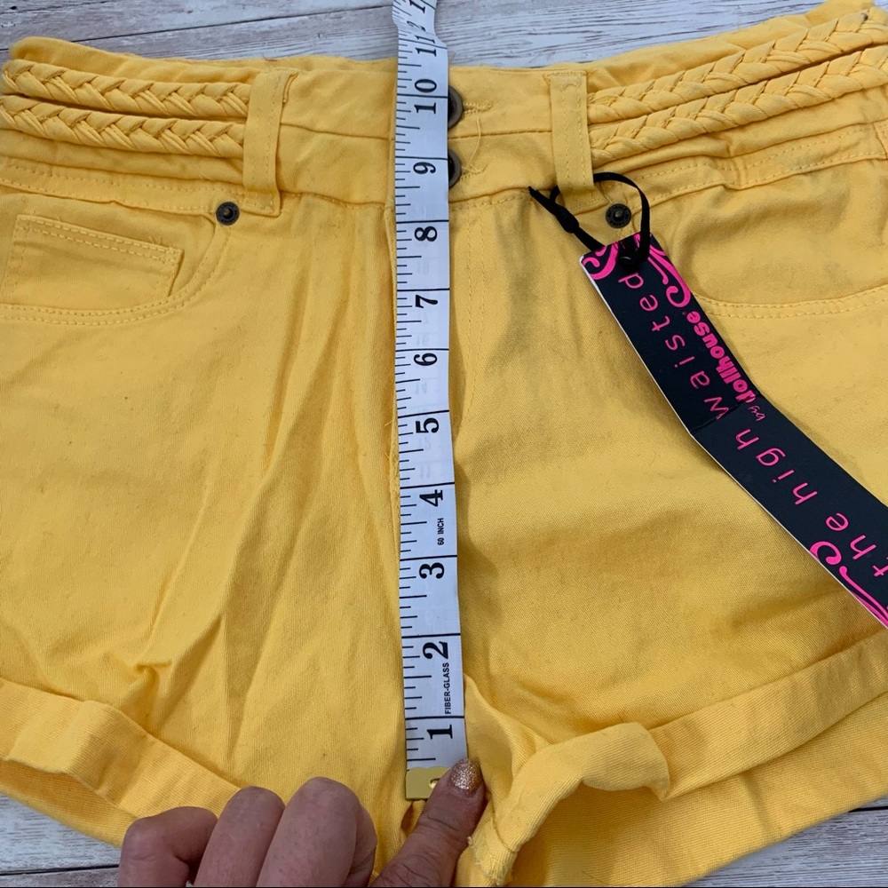 Dollhouse Yellow High Rise Braided Waist Cuffed Hem Shorts - Picture 6 of 9